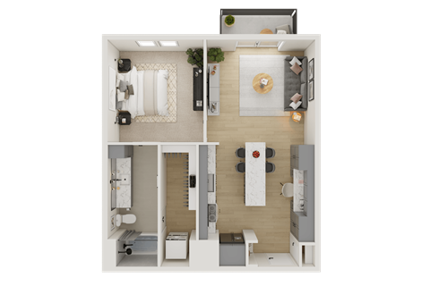 Floor plan for 1 bed, 1 bath, 741 sqft